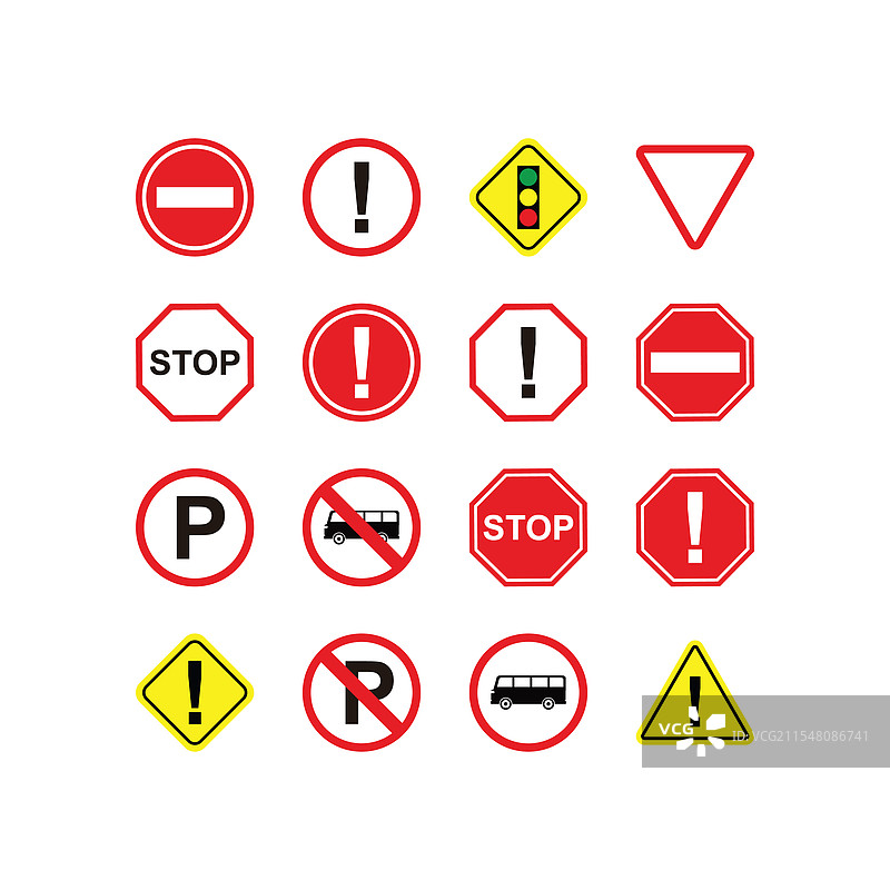 各种交通安全标志的集合图片素材