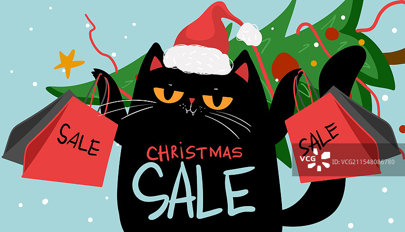 卡通角色黑猫购物圣诞节图片素材