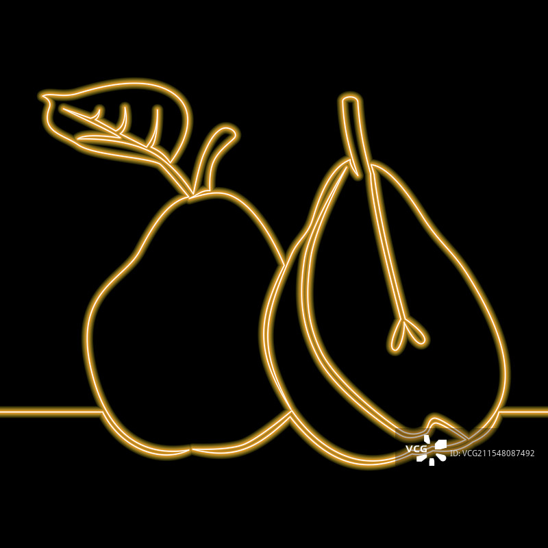 新鲜的黄色多汁梨图标霓虹光概念图片素材