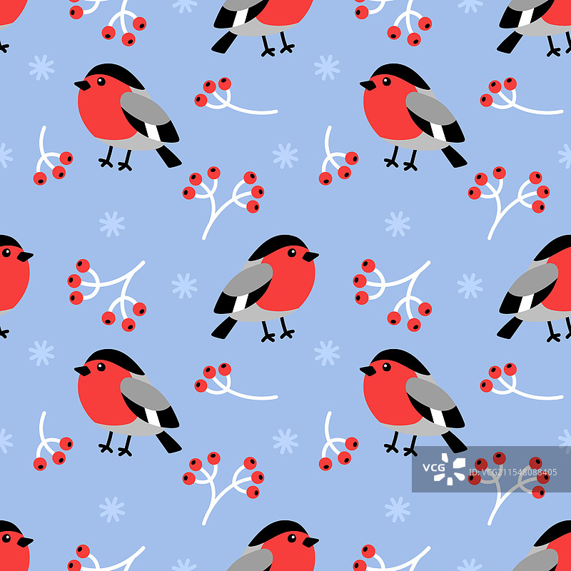 无缝图案与卡通红雀和树枝图片素材