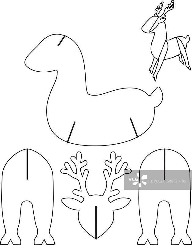 圣诞鹿可打印的3D DIY模板图片素材