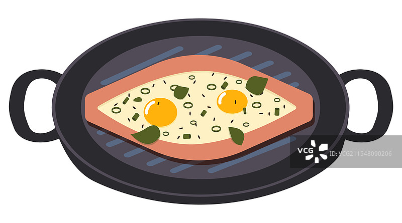 煎锅中的绿叶蔬菜炒蛋图片素材