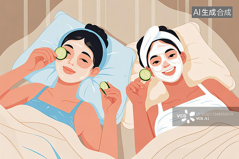 【AI数字艺术】闺蜜一起做美容图片素材