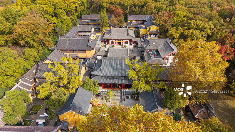 灵谷寺（Linggu Temple）航拍，摄于南京钟山风景名胜区灵谷寺景区图片素材