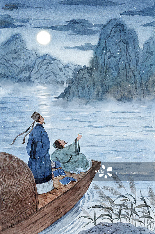 苏轼作赤壁赋插画图片素材