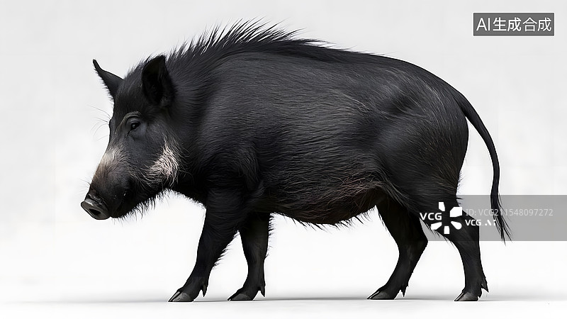 【AI数字艺术】一只黑野猪白色背景图片素材