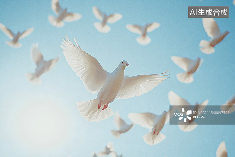 【AI数字艺术】空中的和平鸽图片素材