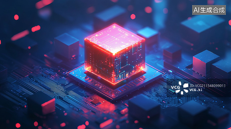 【AI数字艺术】玻璃芯片与深蓝电路板的未来科技背景图图片素材