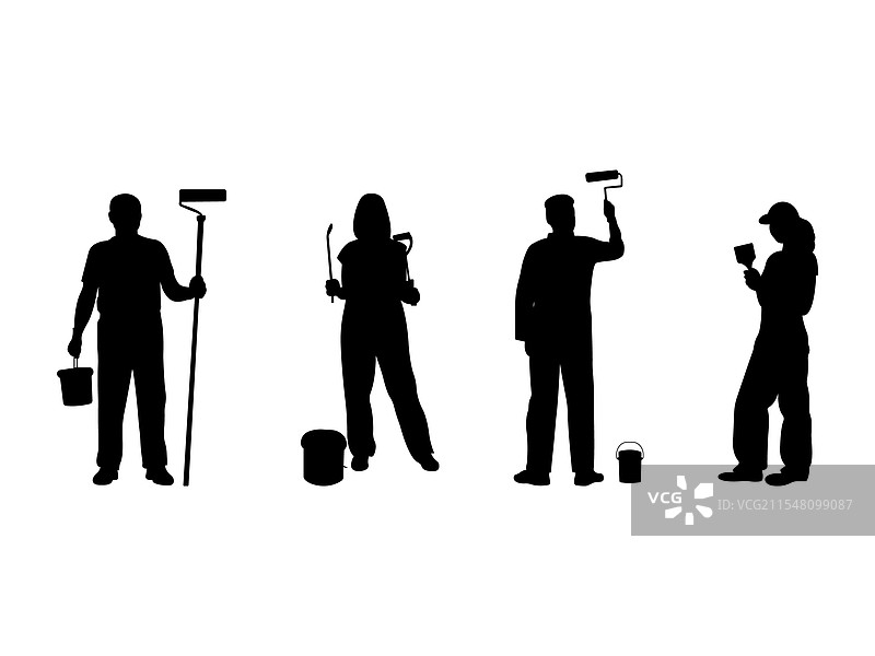 房屋画家剪影设计群体图片素材