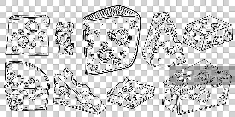 奶酪套装墨水素描孤立图图片素材