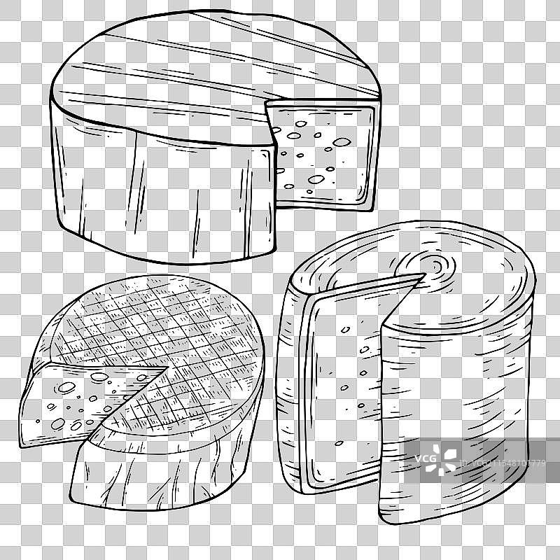 奶酪头套的墨水素描，孤立展示图片素材