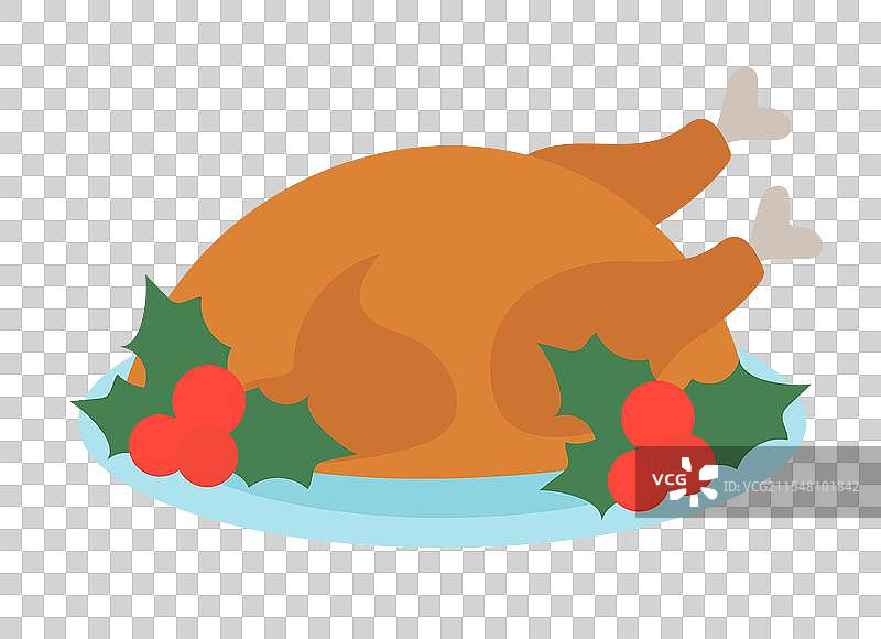 盘子上的烤鸡或火鸡与槲寄生装饰图片素材