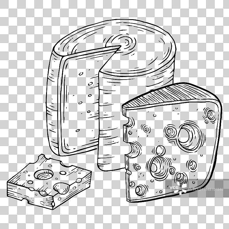 奶酪头的构图墨水素描，独立展示图片素材