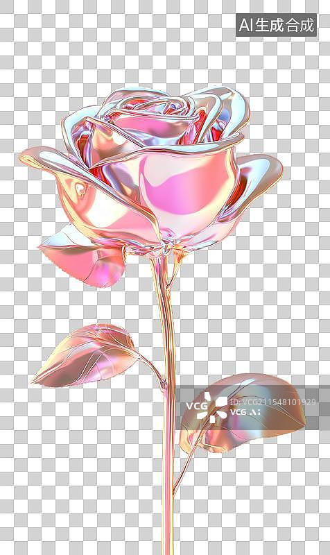 【AI数字艺术】粉金渐变3D金属玫瑰花图片素材