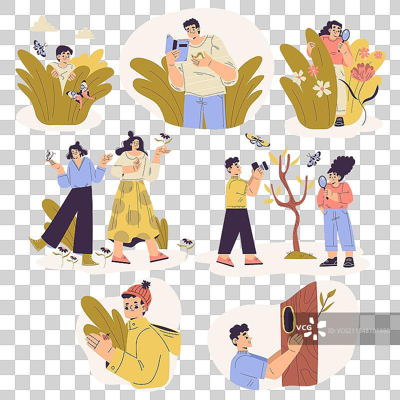 人们在探索植物和昆虫的学习活动图片素材