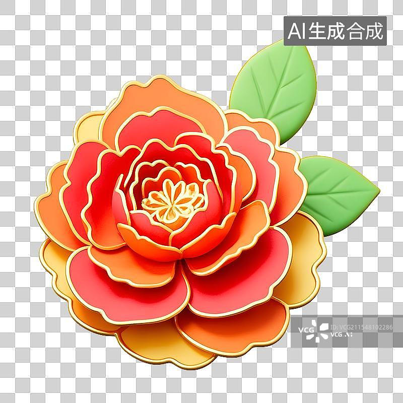 【AI数字艺术】盛开的牡丹花喜庆节日装饰3D免扣元素图片素材