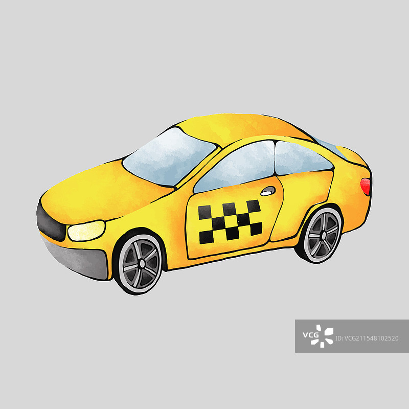 水彩画卡通黄色出租车图片素材
