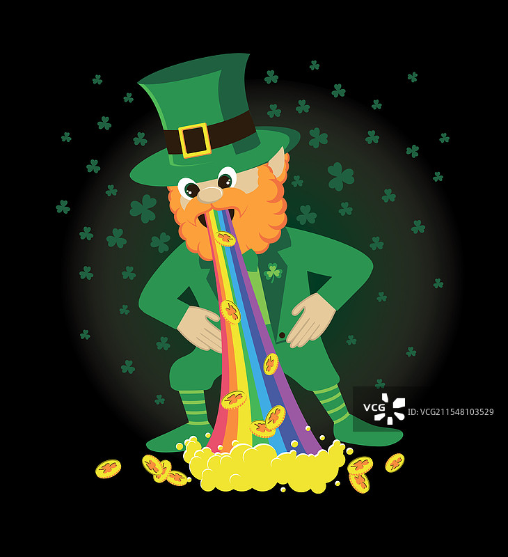 搞笑的卡通小精灵呕吐出彩虹图片素材