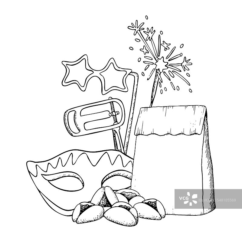 快乐的普林节米什洛阿曼特符号黑白色图片素材