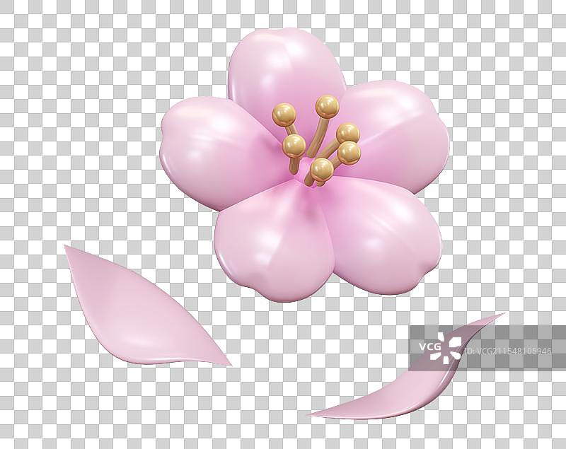 春天樱花植物花卉花朵3D卡通插画元素图片素材