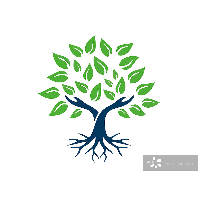 人手与绿叶树的标志符号图片素材