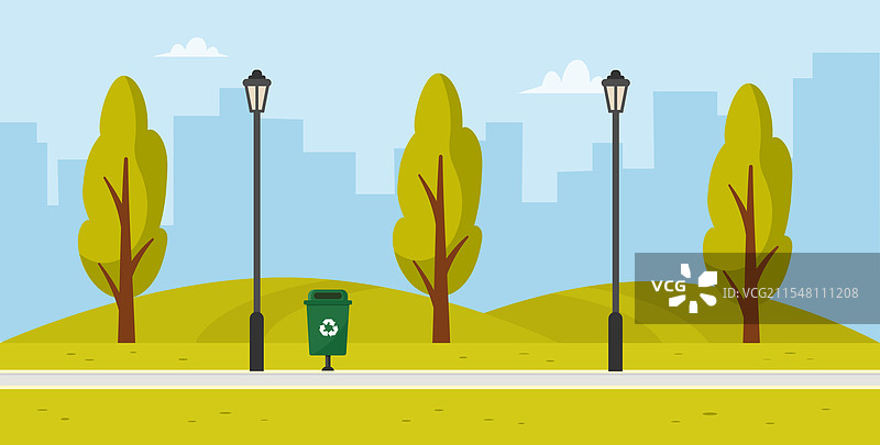 市中心摩天大楼旁的城市公园图片素材