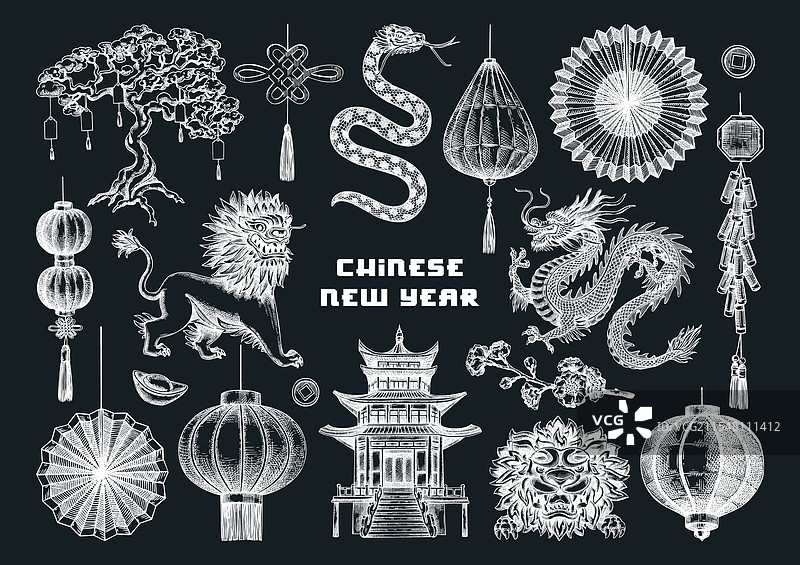 中国新年装饰素描风格图片素材