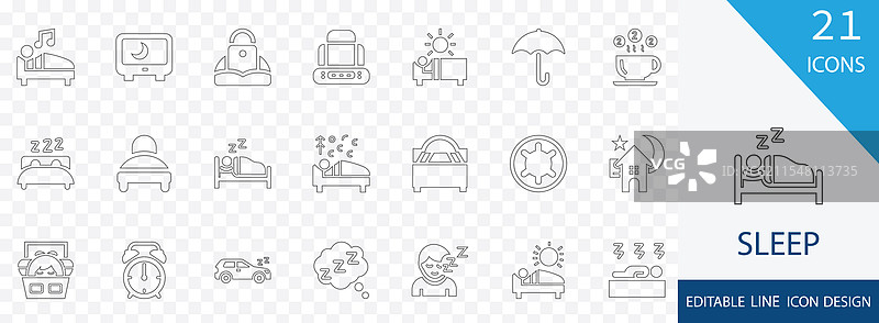睡眠可编辑线条图标集图片素材