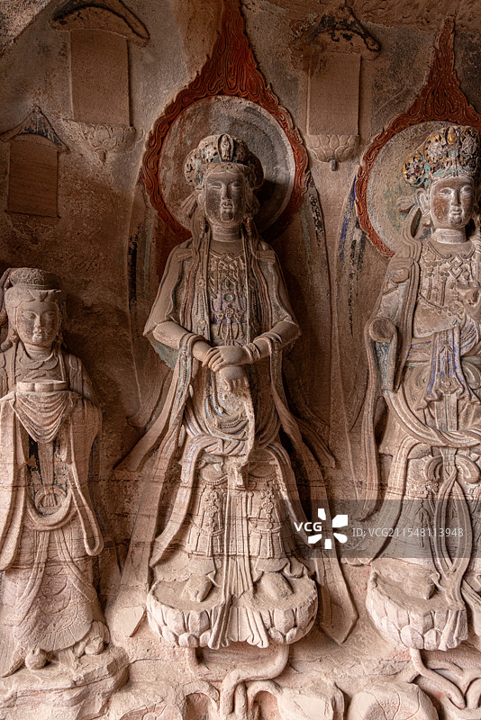 大足石刻 石门山摩崖造像 南宋 绍兴八至十一年 西方三圣与十圣观音窟图片素材