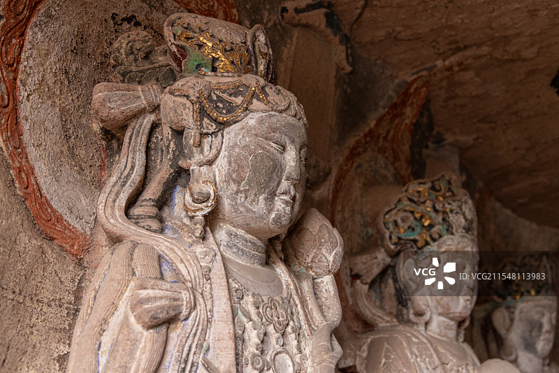 大足石刻 石门山摩崖造像 南宋 绍兴八至十一年 西方三圣与十圣观音窟图片素材