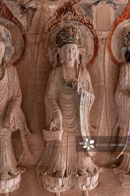 大足石刻 石门山摩崖造像 南宋 绍兴八至十一年 西方三圣与十圣观音窟图片素材