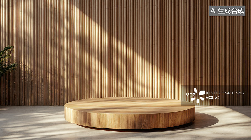【AI数字艺术】自然风原木色背景电商产品展台图片素材