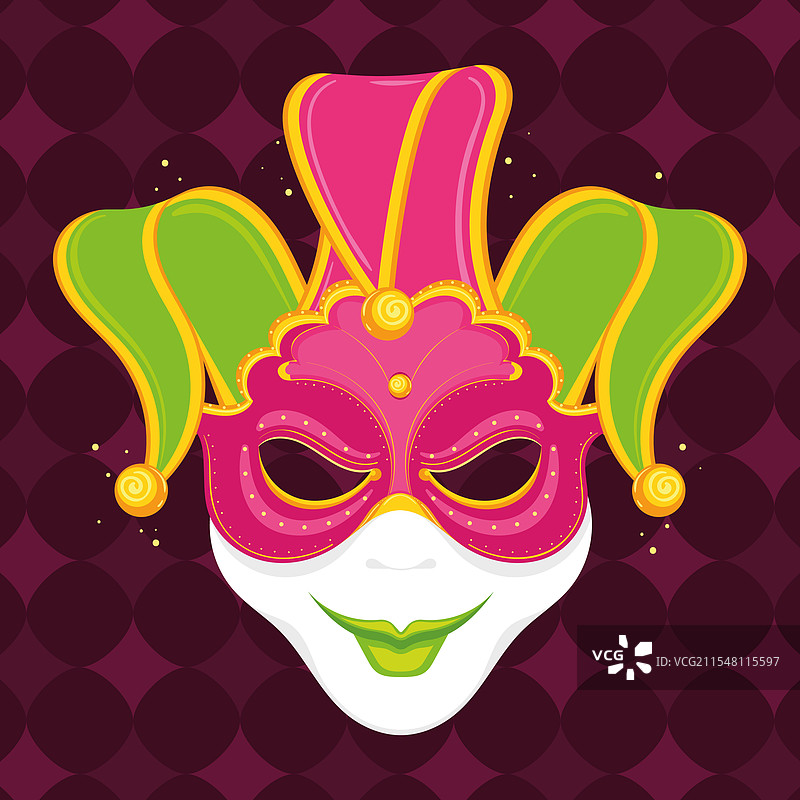 小丑面具，带有彩色细节，适合狂欢节使用图片素材