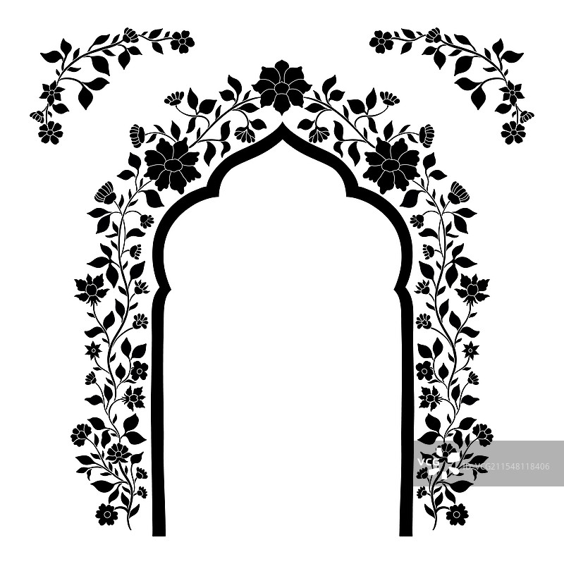 莫卧儿装饰拱门， ornamental floral vintage图片素材