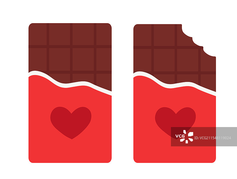 一组红色的完整和咬过的巧克力棒图片素材
