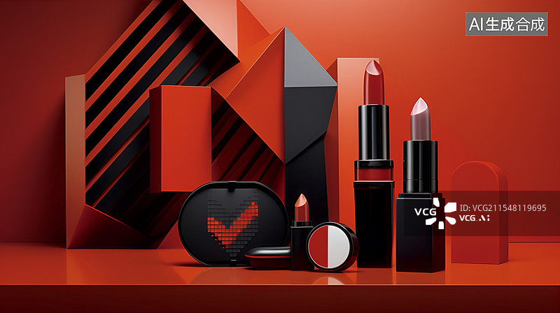 【AI数字艺术】红与黑展台上的口红图片素材