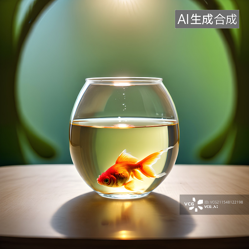 【AI数字艺术】透明圆形鱼缸里面两只小金鱼图片素材