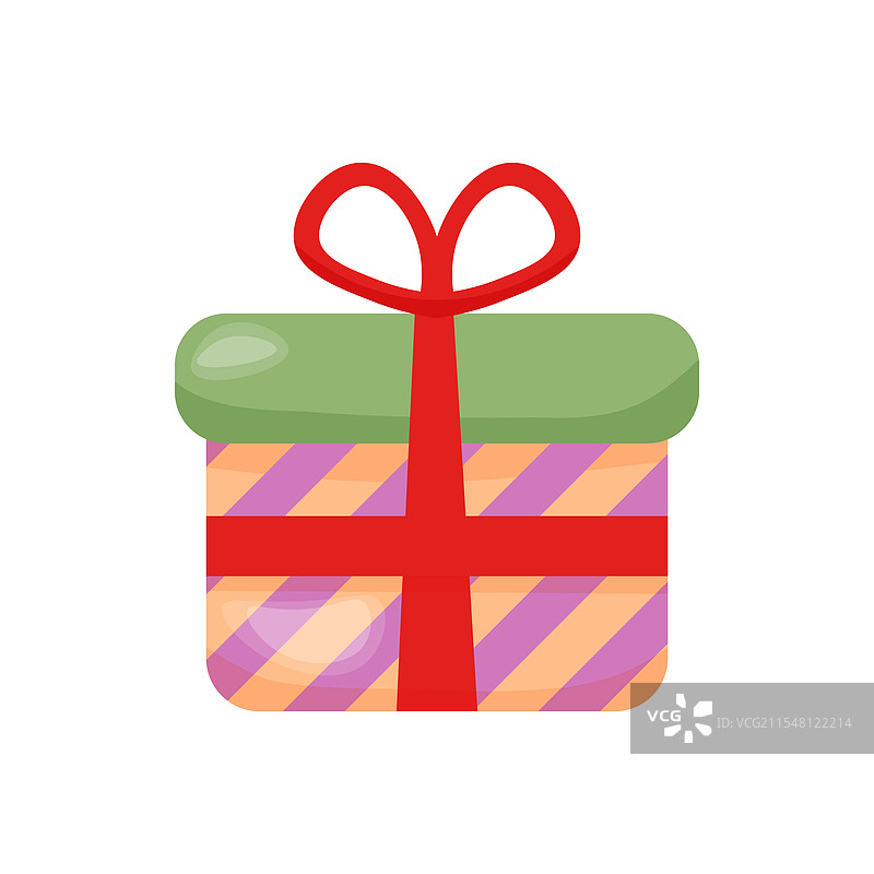 带红色蝴蝶结的条纹礼品盒，孤立背景图片素材