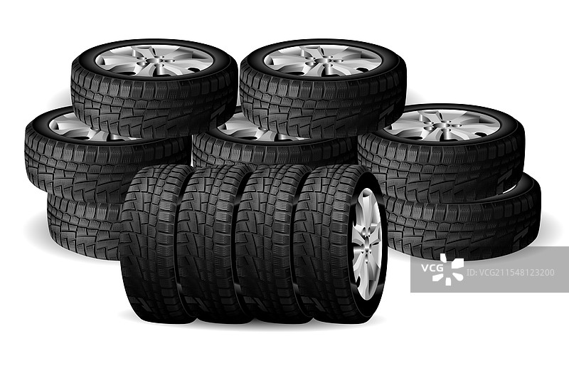 冬季轮胎堆叠汽车轮毂橡胶特写图片素材