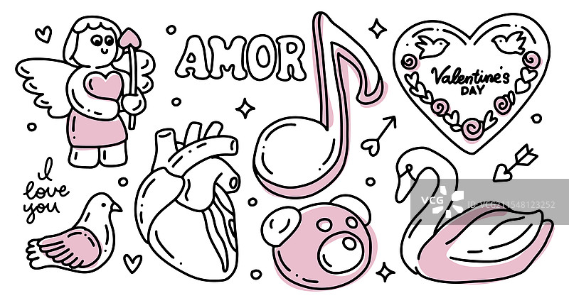 可爱的手绘轮廓涂鸦风格元素图片素材