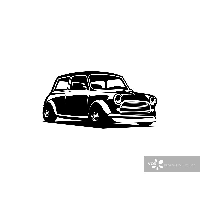 迷你库珀复古汽车侧面孤立剪影图片素材