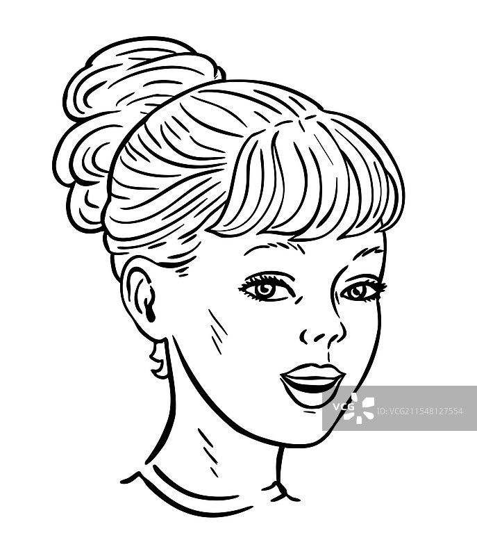 可爱的小女孩黑白素描图片素材