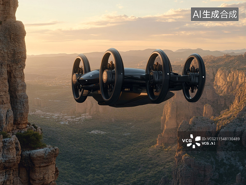 【AI数字艺术】无人机自动驾驶飞机行驶在城市上空图片素材