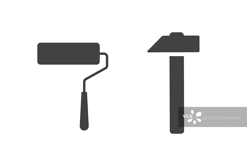 油漆滚筒和锤子修理工具图标图形图片素材