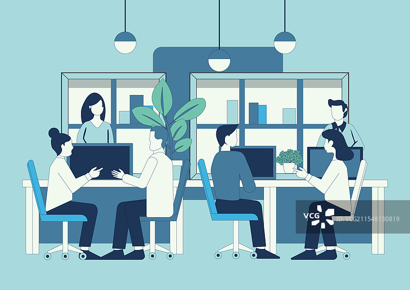 办公室工作人员坐在桌子旁交流图片素材