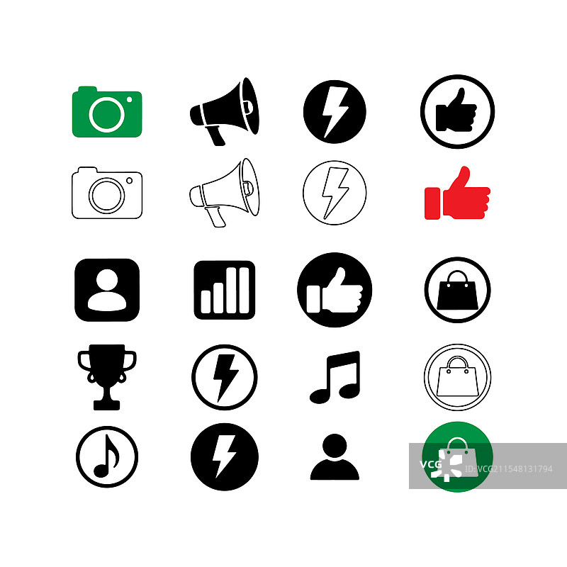 社交媒体简单图标集合图片素材