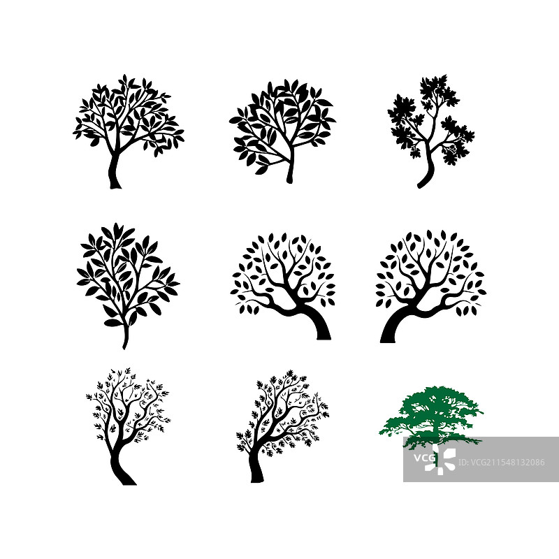 多样的树木剪影图片素材