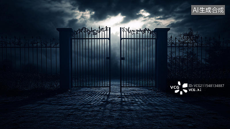 【AI数字艺术】深夜大门图片素材