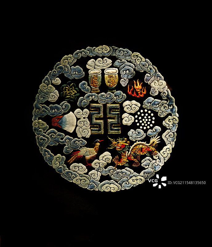 美术工艺，清代官服刺绣图案，祥云，锦鸡纹图片素材