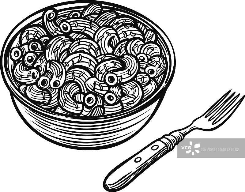 白色背景上的意大利面碗和叉子图片素材